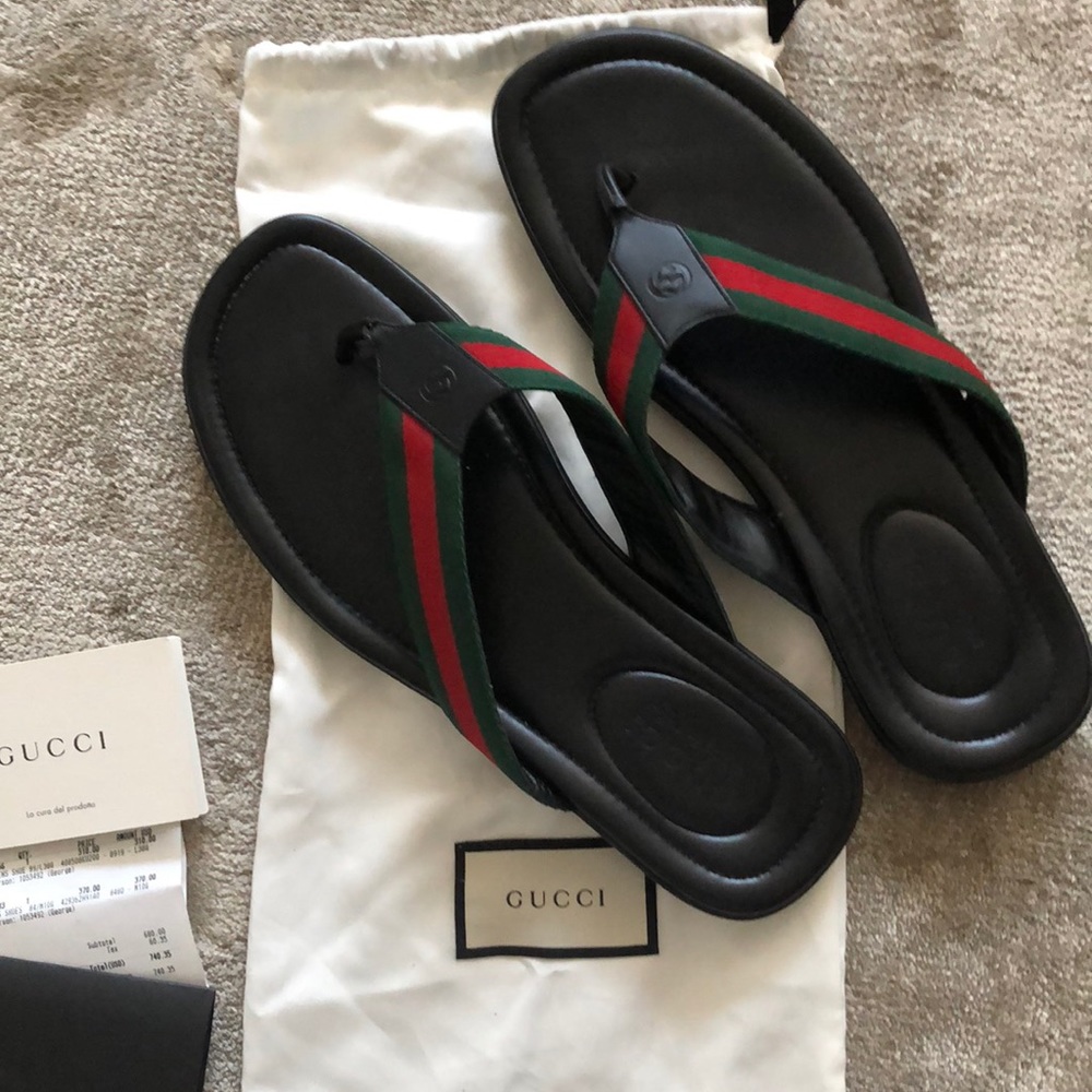 Gucci Web and leather thong sandal in black